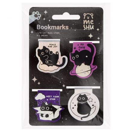 Закладки магнитные для книг, 4шт., MESHU "Meow Space", голографическая фольга Закладки магнитные для книг, 4шт., MESHU "Meow Space", голографическая фольга