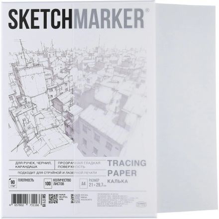 Калька Sketchmarker 90г А4 21х29,7см 100л/уп, в коробке SM17119 Калька Sketchmarker 90г А4 21х29,7см 100л/уп, в коробке SM17119
