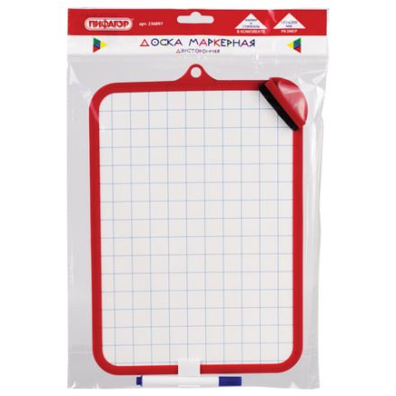 Доска для рисования двусторонняя с маркером и губкой 185х260 мм, клетка, подвес, ПИФАГОР, 236897 Доска для рисования двусторонняя с маркером и губкой 185х260 мм, клетка, подвес, ПИФАГОР, 236897