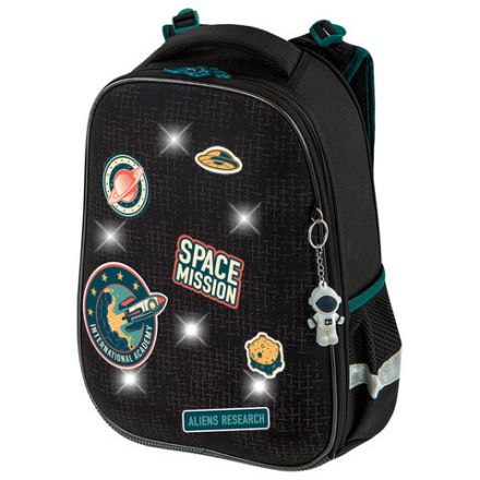 Ранец BRAUBERG PREMIUM, 2 отделения, с брелком, "Space mission", LED ЛАМПОЧКИ, 38х29х16 см, 270599