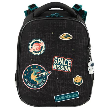 Ранец BRAUBERG PREMIUM, 2 отделения, с брелком, "Space mission", LED ЛАМПОЧКИ, 38х29х16 см, 270599