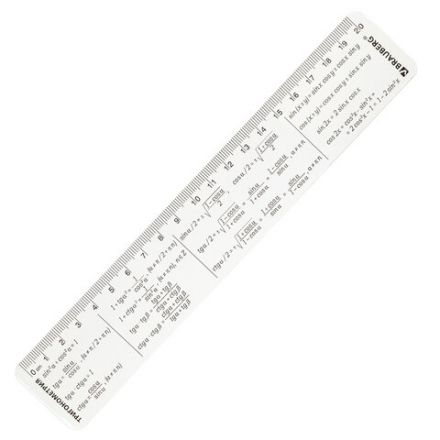 Линейка пластиковая 20 см BRAUBERG, справочная, тригонометрия, 210898