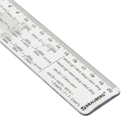 Линейка пластиковая 20 см BRAUBERG, справочная, тригонометрия, 210898