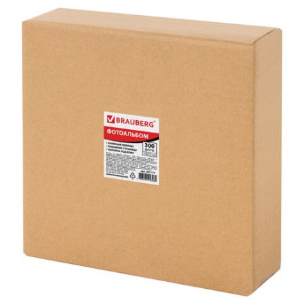 Фотоальбом BRAUBERG на 300 фото 10х15 см, под кожу, бумажные страницы, бокс, белый+золото, 391117