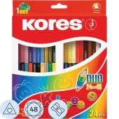 Карандаши цветные 48цв 24шт 3-гран,двустор с точилкой Kores 93224.