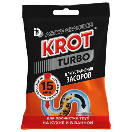 Средство для прочистки канализационных труб в гранулах 90 г КРОТ "Turbo", 4000028 Средство для прочистки канализационных труб в гранулах 90 г КРОТ "Turbo", 4000028