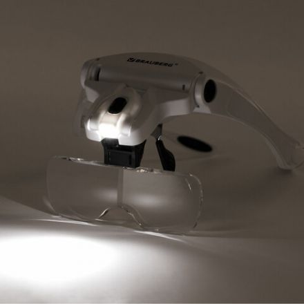 Лупа налобная с LED-ПОДСВЕТКОЙ, 5 сменных линз 95х33 мм, увеличение 1,0 - 3,5, BRAUBERG, 455929 Лупа налобная с LED-ПОДСВЕТКОЙ, 5 сменных линз 95х33 мм, увеличение 1,0 - 3,5, BRAUBERG, 455929