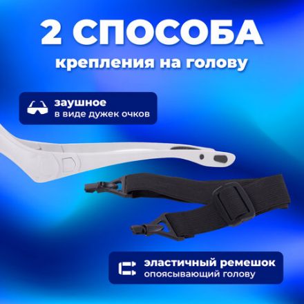 Лупа налобная с LED-ПОДСВЕТКОЙ, 5 сменных линз 95х33 мм, увеличение 1,0 - 3,5, BRAUBERG, 455929 Лупа налобная с LED-ПОДСВЕТКОЙ, 5 сменных линз 95х33 мм, увеличение 1,0 - 3,5, BRAUBERG, 455929