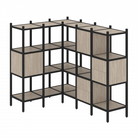 Loft Угловой внутренний стеллаж наборный VR.L-30 Дуб аттик/Чёрный металл 1278*1278*1458