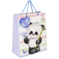 Пакет подарочный 26,5x12,7x33 см ЗОЛОТАЯ СКАЗКА "Lovely Panda", глиттер, белый с голубым, 608241