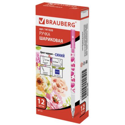 Ручка шариковая BRAUBERG "Сердечки", СИНЯЯ, корпус с печатью, узел 0,7 мм, линия письма 0,35 мм, 141535 Ручка шариковая BRAUBERG "Сердечки", СИНЯЯ, корпус с печатью, узел 0,7 мм, линия письма 0,35 мм, 141535