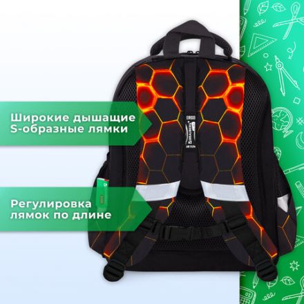 Ранец BRAUBERG KIDS STANDARD, 2 отделения, Fire split, 3D-панель, 36х28х14 см, 273147