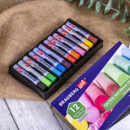 Пастель масляная художественная BRAUBERG ART CLASSIC, УТОЛЩЕННАЯ, 12 цветов, круглое сечение, 181450 Пастель масляная художественная BRAUBERG ART CLASSIC, УТОЛЩЕННАЯ, 12 цветов, круглое сечение, 181450