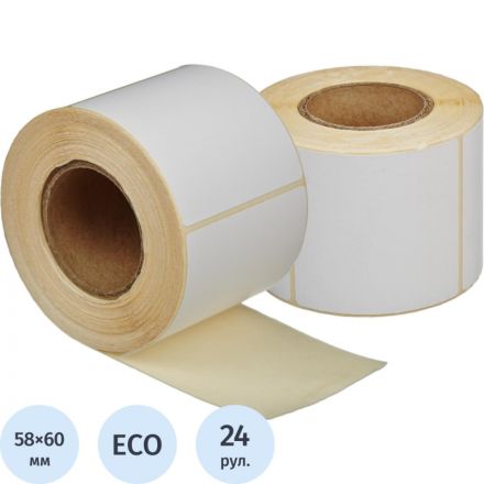 Термоэтикетки Новотрейд 58х60 мм Eco без печати (24 рулона по 450 этикеток)