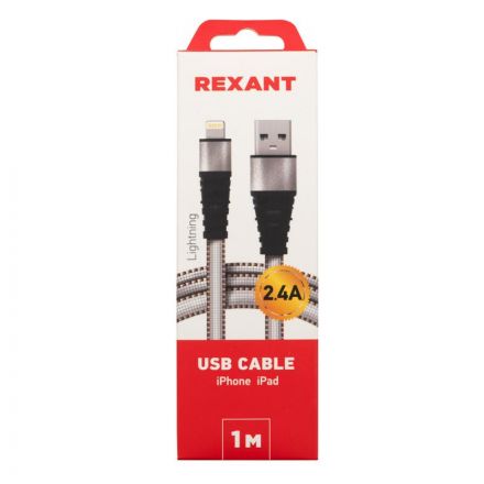 Кабель USB 2.0 - Lightning, М/М, 1 м, Rexant, бел, 18-7056 Кабель USB 2.0 - Lightning, М/М, 1 м, Rexant, бел, 18-7056