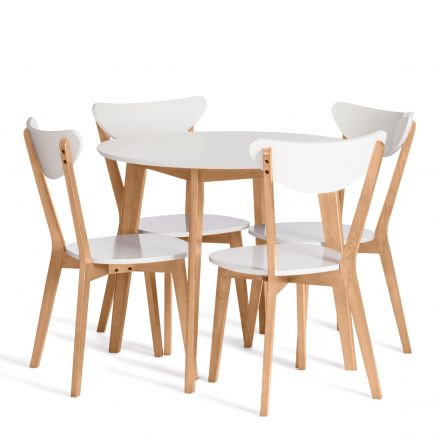 Стол обеденный BOSCO (Боско), основание бук, столешница мдф, D900, Белый+Натуральный ( Бук) Стол обеденный BOSCO (Боско), основание бук, столешница мдф, D900, Белый+Натуральный ( Бук)