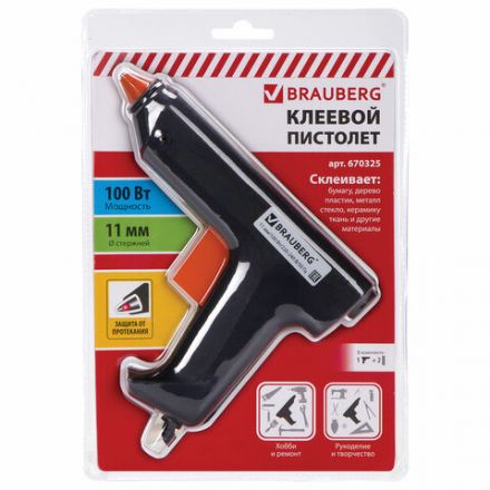 Клеевой пистолет, 100 Вт, для стержня 11 мм, BRAUBERG, в блистере, 670325 Клеевой пистолет, 100 Вт, для стержня 11 мм, BRAUBERG, в блистере, 670325