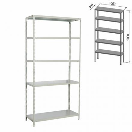Стеллаж металлический BRABIX "MS Plus-200/40-5", 2000х1000х400 мм, 5 полок, регулируемые опоры, 291109, S241BR164502