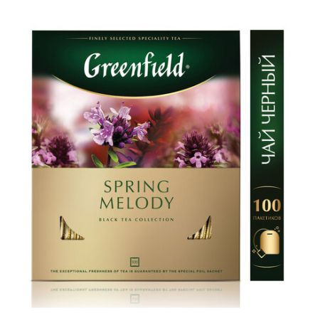 Чай GREENFIELD "Spring Melody" черный с чабрецом, мятой, смородиной, 100 пакетиков в конвертах по 1,5 г, 1065-09 Чай GREENFIELD "Spring Melody" черный с чабрецом, мятой, смородиной, 100 пакетиков в конвертах по 1,5 г, 1065-09