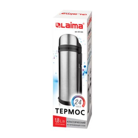 Термос LAIMA классический с узким горлом, 1,8 л, нержавеющая сталь, пластиковая ручка, 601405 Термос LAIMA классический с узким горлом, 1,8 л, нержавеющая сталь, пластиковая ручка, 601405