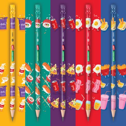 Карандаш чернографитный с принтом BRAUBERG KIDS "FOOD", 1 шт., HB, с ластиком, корпус ассорти, 182018 Карандаш чернографитный с принтом BRAUBERG KIDS "FOOD", 1 шт., HB, с ластиком, корпус ассорти, 182018