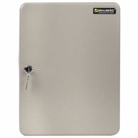 Шкафчик (Ключница) на 140 ключей BRAUBERG, 370х280х80 мм, с замком, +140 брелоков, серый, 290340