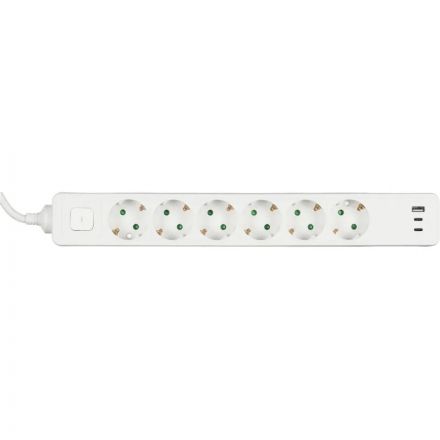 Сетевой фильтр BigTech CD6-1,4WU (6р/1,4м/USB-C/USB-A/16А/3680Вт белый)