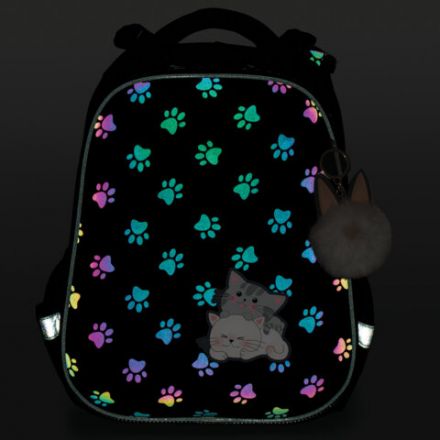 Ранец BRAUBERG LUMINOUS, 2 отделения, с брелоком, "Paws", СВЕТЯЩИЙСЯ РИСУНОК, 38х29х16 см, 271366