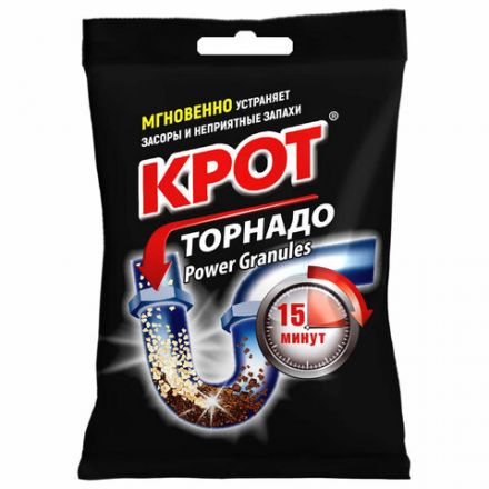 Средство для прочистки канализационных труб в гранулах 90 г, КРОТ "Торнадо", 4000014 Средство для прочистки канализационных труб в гранулах 90 г, КРОТ "Торнадо", 4000014