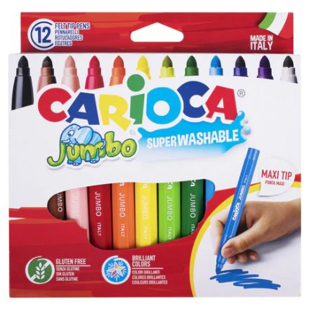 Фломастеры утолщенные CARIOCA "Jumbo", 12 цветов, суперсмываемые, вентилируемый колпачок, картонная упаковка, 40569 Фломастеры утолщенные CARIOCA "Jumbo", 12 цветов, суперсмываемые, вентилируемый колпачок, картонная упаковка, 40569