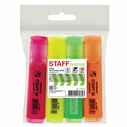 Набор текстовыделителей STAFF "EVERYDAY" HL-243, 4 шт., АССОРТИ, линия 1-5 мм, 151243 Набор текстовыделителей STAFF "EVERYDAY" HL-243, 4 шт., АССОРТИ, линия 1-5 мм, 151243