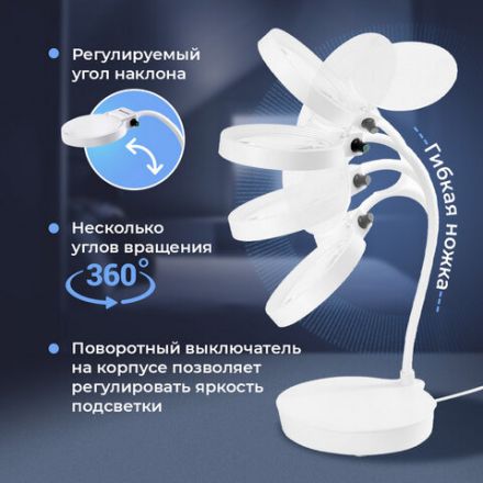 Лупа настольная с LED-ПОДСВЕТКОЙ, диаметр 110 мм, увеличение 3, корпус белый, BRAUBERG, 455930 Лупа настольная с LED-ПОДСВЕТКОЙ, диаметр 110 мм, увеличение 3, корпус белый, BRAUBERG, 455930