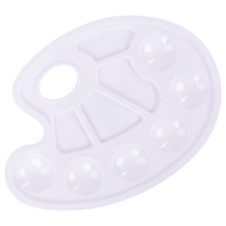 Палитра для рисования ПИФАГОР белая, овальная, 6 ячеек для красок и 4 ячейки для смешивания, 227805 Палитра для рисования ПИФАГОР белая, овальная, 6 ячеек для красок и 4 ячейки для смешивания, 227805