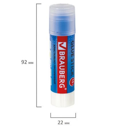Клей-карандаш BRAUBERG "COLOR Crystal", 15 г, прозрачный, ассорти, 227969, PVP