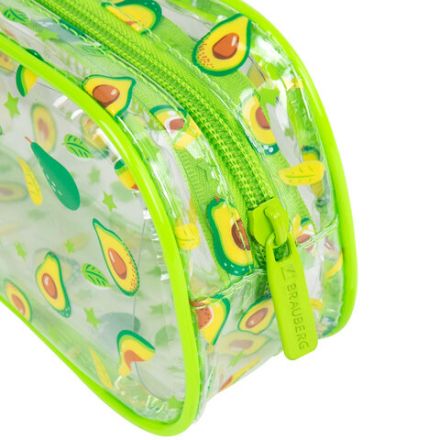 Пенал-косметичка BRAUBERG LUCENT на молнии, прозрачный, "Avocado", 21х5х9 см, 270054