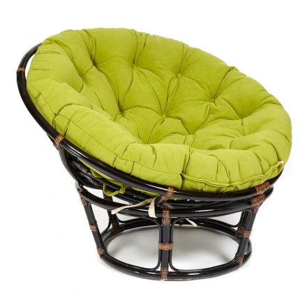Кресло Папасан/Papasan (23/01 W) /с подушкой и ремешками/ диаметр подушки 125см, 115х101х104см, античный черно-коричневый, флок олива, 23