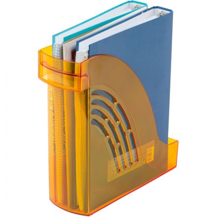 Вертикальный накопитель Attache Яркий Офис пластиковый тонированный оранжевый ширина 95 мм