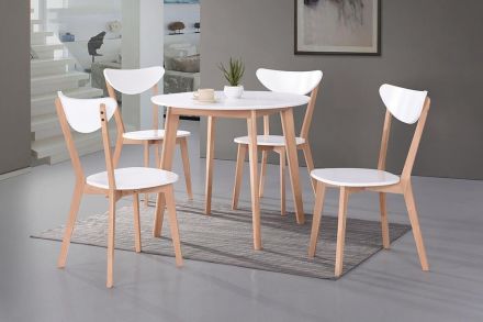 Стол Tetchair обеденный раскладной BOSCO (Боско), основание бук, Стол Tetchairешница мдф, 120+30*80см, Белый+Натуральный ( Бук)