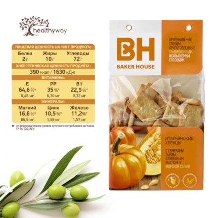 Хлебцы Итальянские BAKER HOUSE сем тыкв олив мас соль 1/250 Раменский 1,75 Хлебцы Итальянские BAKER HOUSE сем тыкв олив мас соль 1/250 Раменский 1,75