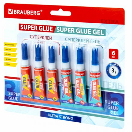 Клей-Гель моментальный 3 шт. по 3 г + Суперклей 3 шт. по 3 г, НАБОР 6 тюбиков, BRAUBERG EXTRA, 608108 Клей-Гель моментальный 3 шт. по 3 г + Суперклей 3 шт. по 3 г, НАБОР 6 тюбиков, BRAUBERG EXTRA, 608108