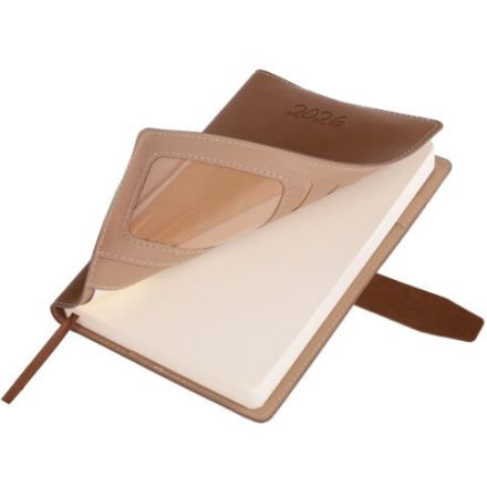 Ежедневник датированный 2026, А5, 143х218 мм, BRAUBERG "Journal", под кожу, застежка, держатель для ручки, органайзер, коричневый, 117383