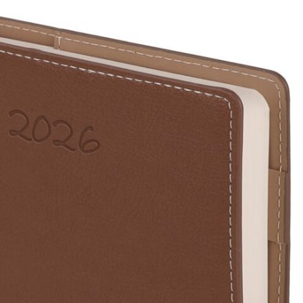 Ежедневник датированный 2026, А5, 143х218 мм, BRAUBERG "Journal", под кожу, застежка, держатель для ручки, органайзер, коричневый, 117383