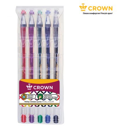 Набор гелевых ручек Crown "Hi-Jell Color" 5шт., 5цв., ПВХ уп., европодвес Набор гелевых ручек Crown "Hi-Jell Color" 5шт., 5цв., ПВХ уп., европодвес