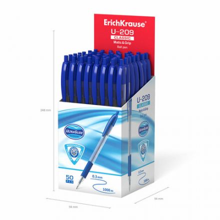 Ручка шариковая масляная автоматическая с грипом ERICH KRAUSE "U-209 Classic", СИНЯЯ, узел 1,0 мм, линия письма 0,3 мм, 47578 Ручка шариковая масляная автоматическая с грипом ERICH KRAUSE "U-209 Classic", СИНЯЯ, узел 1,0 мм, линия письма 0,3 мм, 47578