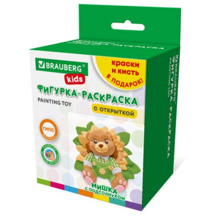 Фигурка-раскраска из гипса "С открыткой", с красками и кистью, ассорти, BRAUBERG KIDS, 666011 Фигурка-раскраска из гипса "С открыткой", с красками и кистью, ассорти, BRAUBERG KIDS, 666011