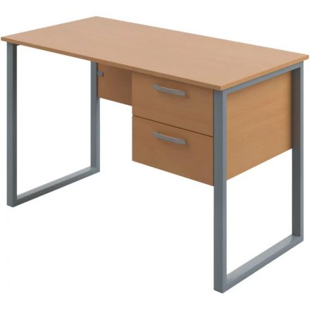 Стол учителя MET_Комус с подвесной тумбой 2 ящика на пр трубе бук/серый