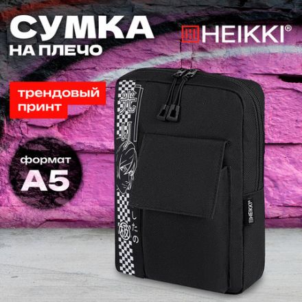 Сумка на плечо HEIKKI TORRENT (ХЕЙКИ) с карманом, "Anime face", черная, 25х18х3 см, 272637