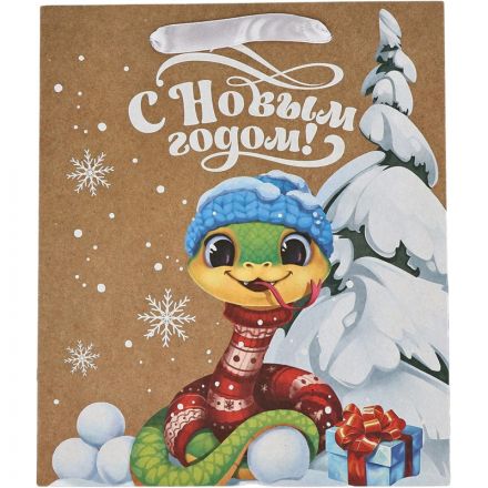 Пакет крафтовый верт. 'С Новым годом', змея, ML 23x27x11.5см 10365468 НГ Пакет крафтовый верт. 'С Новым годом', змея, ML 23x27x11.5см 10365468 НГ