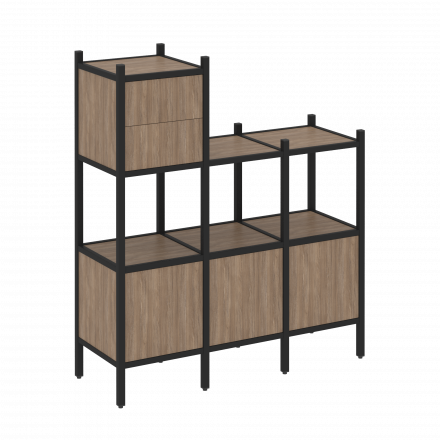 Loft Прямой стеллаж наборный VR.L-13 Дуб аризона/Чёрный металл 1278*446*1458