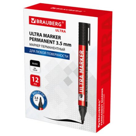 Маркер перманентный ULTRA MARKER, ЧЕРНЫЙ, 3,5 мм, с клипом, BRAUBERG, 152204 Маркер перманентный ULTRA MARKER, ЧЕРНЫЙ, 3,5 мм, с клипом, BRAUBERG, 152204